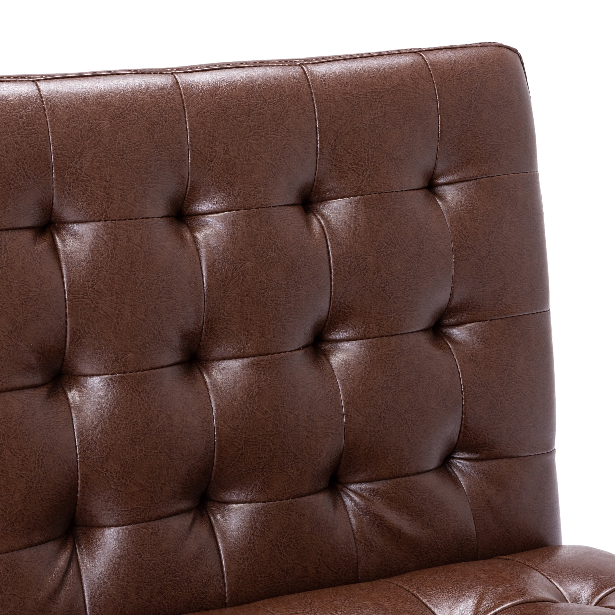 Noble House Voll Faux Leather Tufted Slipper Chair, Dark Brown