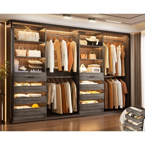 Organizador de clóset Aheaplus de madera, 1,8-4,6 m, 8 cajones, negro roble