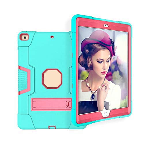 FIEWESEY for iPad 10.2 Inch 9th Gen Case, for iPad 10.2 inch 8th/7th Generation Case,Heavy Duty Shockproof Rugged Protective Built-in Kickstand Screen Protector(Green/Pink 1 Pcs Screen Protector)