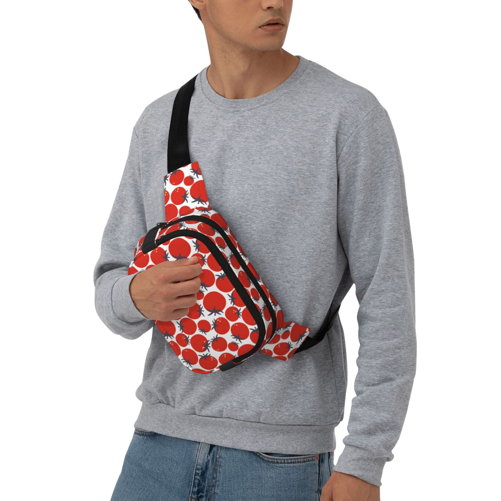 Picia Hand Drawn Tomatoes Print Square Double-Layer Waist Bag Mini Adjustable Waist Belt Bag Exercise Running Travel Hiking