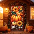 thumbnail image 4 of Cififendec Thanksgiving Harvest Door Cover, 70.87"×35.43", Rustic Pumpkin Sunflower Maple Leaf Fabric Door Banner for Fall Front Porch Door Decor, 4 of 9