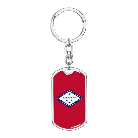 Arkansas State Flag Keychain Dog Tag Stainless Steel or 18k Gold