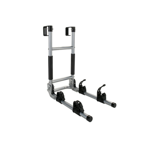 Camco Camper/RV Ladder Mount Bike Rack | Holds Up to 2 Bikes | Black & Silver (51492)