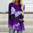 thumbnail image 2 of ZHUASHUM Tops For Women Ladies Thin Round Neck Raglan Sleeve Butterfly Print Long Sleeve T Shirt Top T Shire Trendy L, 2 of 5