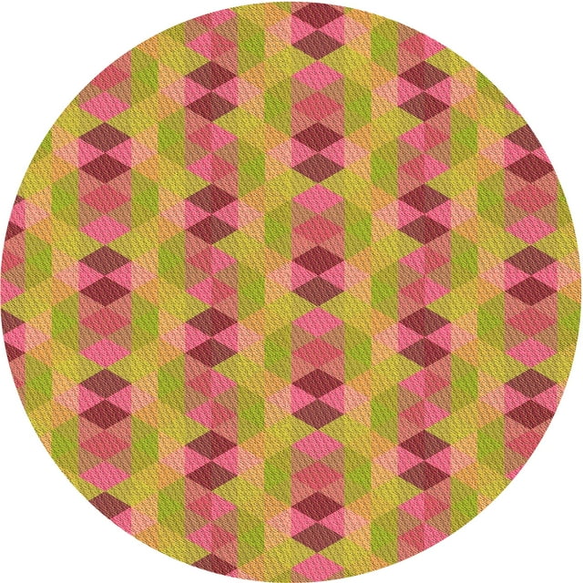 Ahgly Tapis Rond Lavable en Machine Intérieur Transitionnel Jaune, 8 Pieds Rond