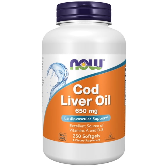 NOW Supplements, Cod Liver Oil 650 mg, Excellent Source of Vitamins A and D-3, 250 Softgels