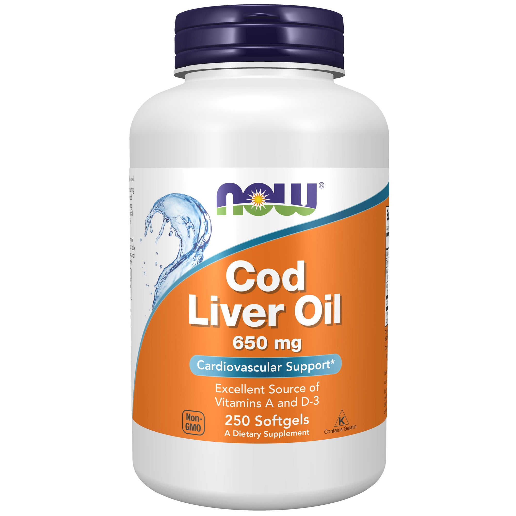 NOW Supplements, Cod Liver Oil 650 mg, Excellent Source of Vitamins A and D-3, 250 Softgels