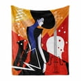 thumbnail image 1 of Abstract Woman Soft Flannel Fleece Throw Blanket, Modern Musical Jazz Poster Inspired Artwork with Trumpet, Cozy Plush for Indoor and Outdoor Use, 70" x 90", Charcoal Grey Multicolor, by Ambesonne, 1 of 5