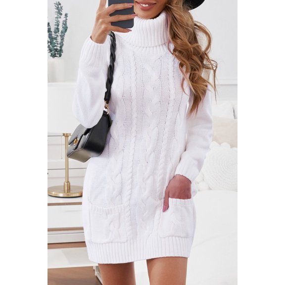 Cowl Neck Cable Knit Sweater Dress