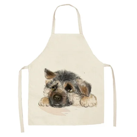

1Pcs Kitchen Apron Cute Dog Printed Sleeveless Cotton Linen Aprons for Men Women Home Cleaning Tools 68x55cm / 47x38cm фартук
