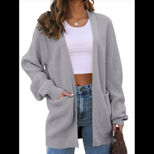 Cárdigan Extragrande de Punto Suave para Mujer con Bolsillos Gris M