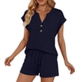 thumbnail image 5 of Amzcrzy_Two Piece Sets for Women with Pockets Comfy Notched Neck Womens Suit with Button Casual Looose Solid Color Short Sleeve Top and Pants Suit Trendy Travel Outfits, 5 of 5