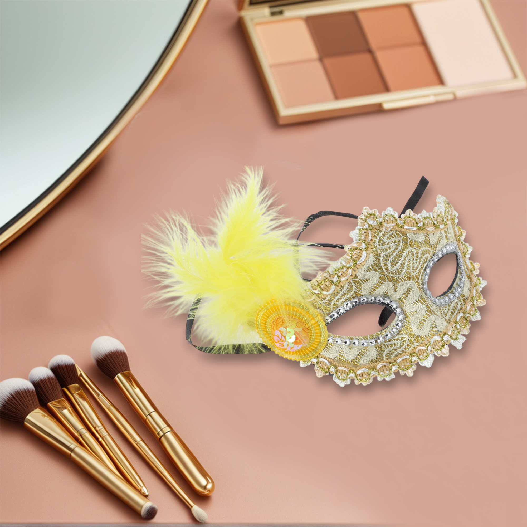 Unique Bargains Elegant Princess Feather Half Face Party Mask 1 Pcs Yellow