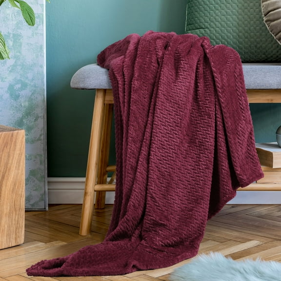 PiccoCasa Flannel Fleece Blanket, Microfiber Fuzzy Plush Blankets for Sofa, Burgundy 50" x 59"