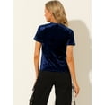 thumbnail image 5 of DARING DIVA Women's Velvet Blouse Tops Crew Neck Short Sleeve T-Shirt S Royal Blue, 5 of 6
