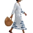 thumbnail image 3 of COEQINE Loose Fit Dress for Women, 2026 Spring Summer Oriental Oversized Long Sleeve V Neck Maternity Dress, Comfortable Wrinkle-Free Elegant Sundress, Size 3XL, Blue White Fish Wave, 3 of 6
