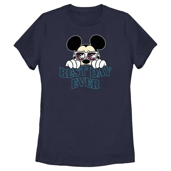 Women's Mickey & Friends Tropical Best Day Ever Graphic Tee Navy Blue Large