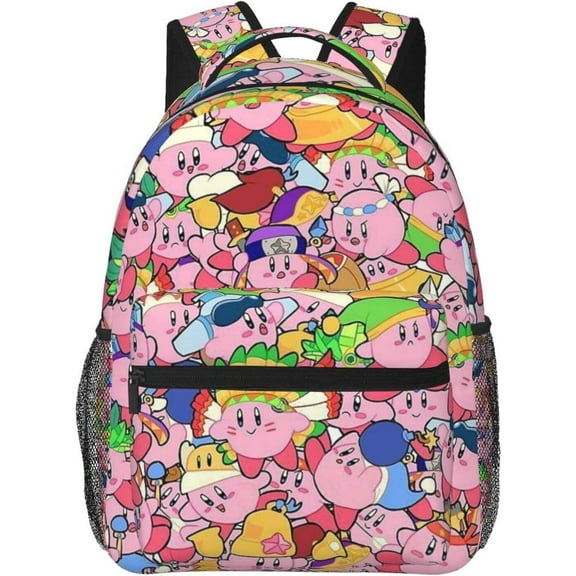 KirBy KirBy Game Canvas Backpack Durable 17 Inch Laptop Backpacks Computer Bag Lightweight Casual Daypack Travel Backpack Daypack Cartoon KirBy Fans Gifts,Style-1