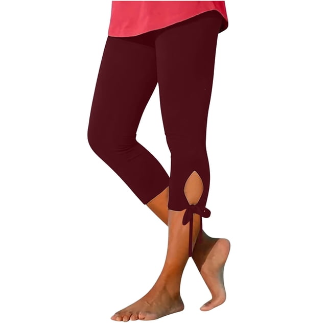 Leggings cortos de cintura alta con aberturas para mujer - Tejido elástico, pantalones informales para hacer ejercicio y para la playa