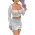 thumbnail image 5 of Femmes Chemises de Couleur Unie Slim Crop, Col Carré Buste à Manches Longues devant Froncé Chemisier Mignon, 5 of 5