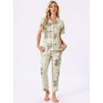 thumbnail image 2 of DARING DIVA Tencel Floral Short Sleeve Notched Collar Pants Set S Beige, 2 of 7