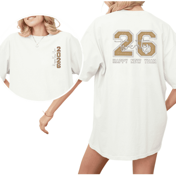 Women s Double-sided 2026 Happy New Year Theme Gold White Graphic Tee T Shirt Celebration Tops Short Sleeve Round Neck White S-5XL