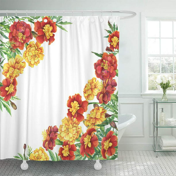 Suttom Border Red Yellow Flowers, Marigold Shower Curtain
