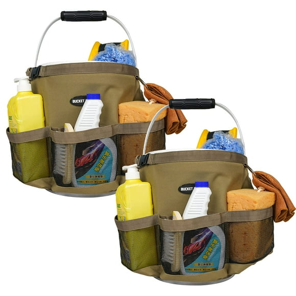 MELOTOUGH Bucket Idea Wash Tool Organizer for 5 Gallon Bucket, Cleaning Bucket Organizer Water-Resistant Mesh Pockets for Clean Supplier,Car Wash Supplier,Soap and Towel Holder Ring Included