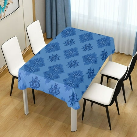 

54x54 Inch Tablecloth Polyester Square Tablecloth for Home Kitchen Dinner Decor Blue Floral Motif