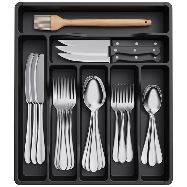 Bandeja organizadora de cajones Lifewit para cubiertos de plástico, color negro