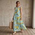 thumbnail image 3 of Xixirimido Lemon Floral Blue Print Maxi Dresses for Women Sleeveless Casual Dresses with Pockets Flowy A-line Long Summer Sun Dress Beach Vacation Wear, Size S, 3 of 7