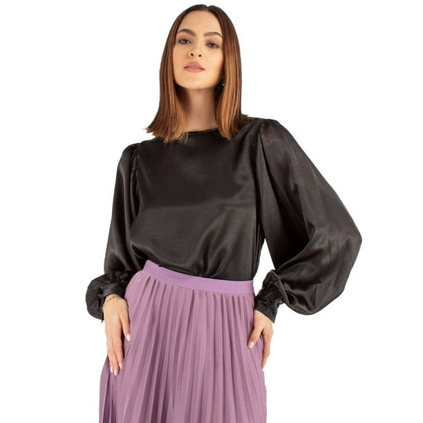 Blusa satinada manga larga