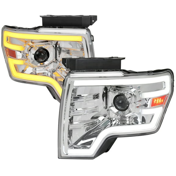 Switchback Sequential LED Turn Signal Projector Headlights (Chrome Housing/Clear Lens) Made for and Compatible with 2009-2014 Ford F-150