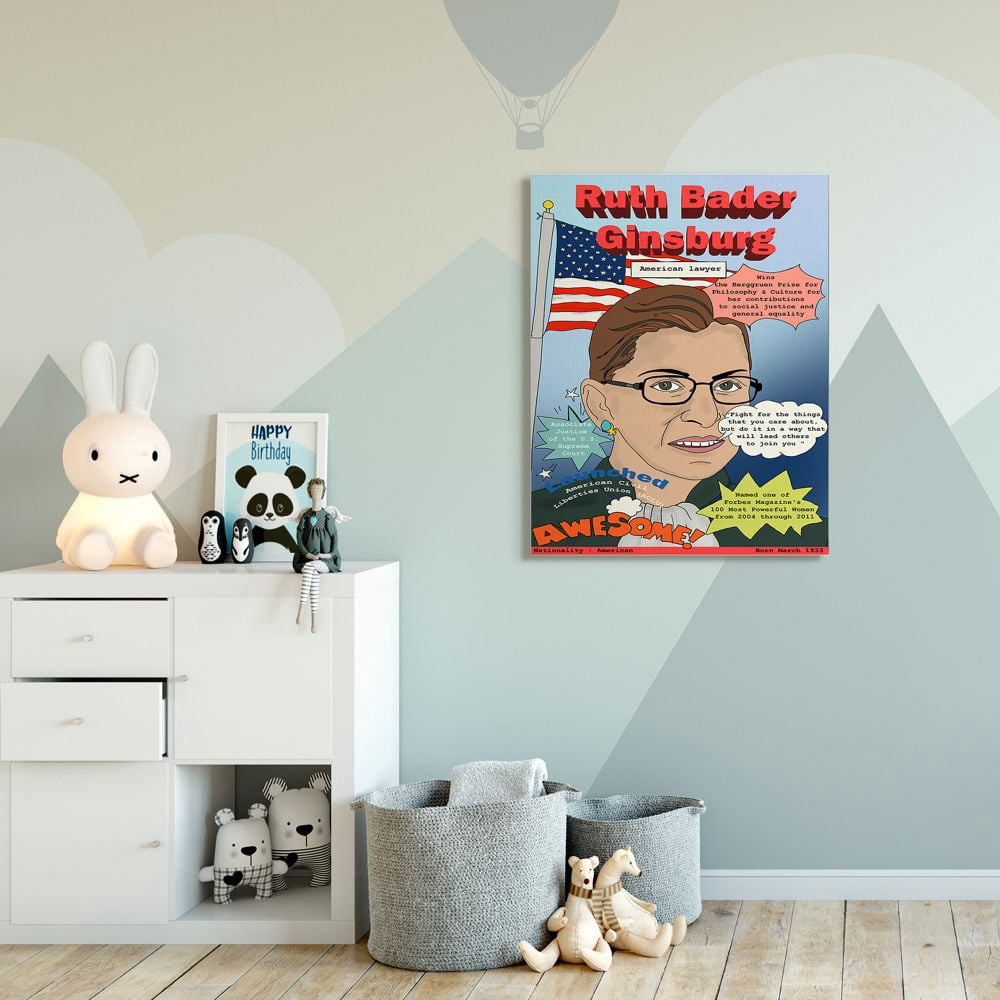 Stupell Industries Female Leaders Ruth Bade Ginsburg Facts Magazine Cover Performing Arts Painting Gallery Wrapped Canvas Art Print Wall Art, 36 x 48