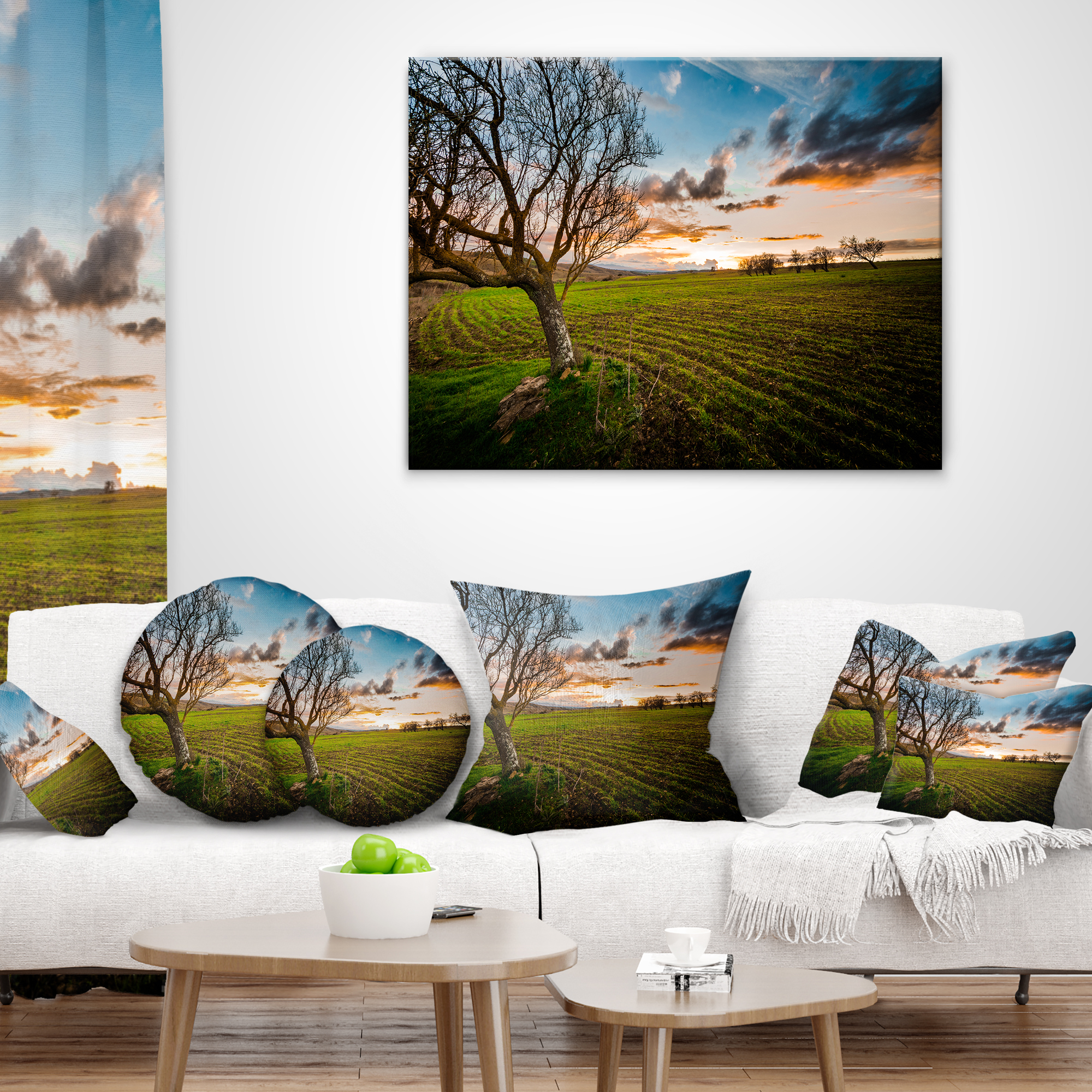Designart Sunset in Sardinia Grassland - Landscape Printed Throw Pillow - 12x20