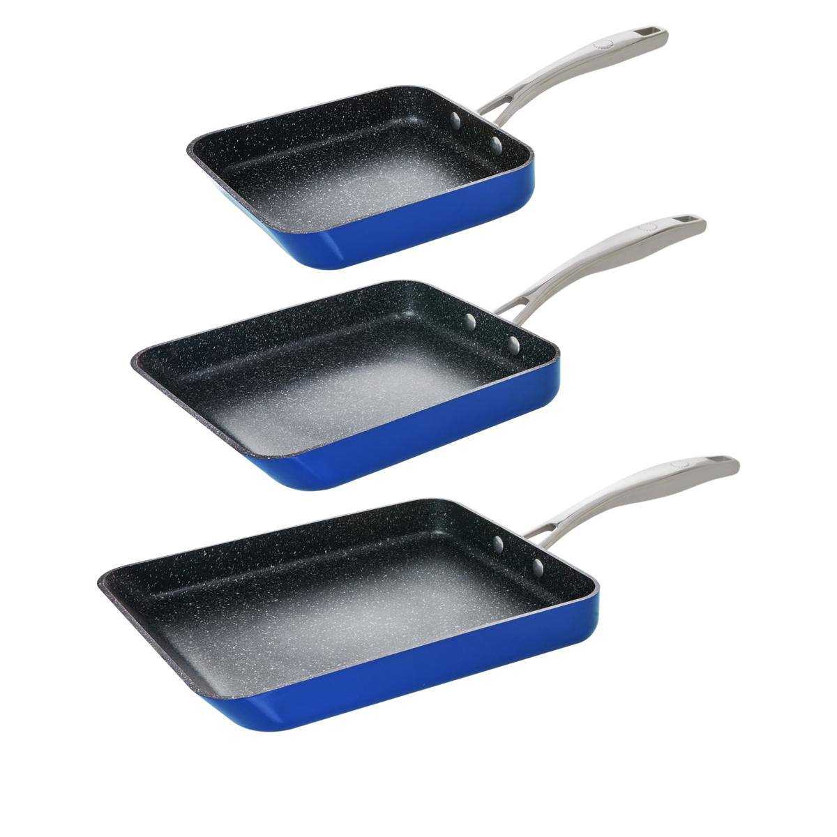 Curtis Stone DuraPan Nonstick 3piece SlideOut Pan Set Open Box