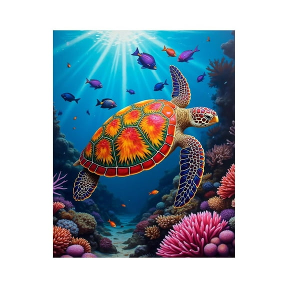 Paint by Numbers Kit for Adults, Colorful Sea Turtle Underwater Scene Paint by Numbers, Easy Paint by Numbers Kit for Adults Beginner, DIY Adult Paint by Number Kits on Canvas, 12x16in Home Decor