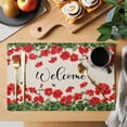 thumbnail image 2 of Welcome Pastoral Flowers Placemats Set of 12, Red Flower Bee Leaf Linen Texture Non-Slip Place Mats Washable Table Mats for Kitchen Dining Table Decorations Indoor/Outdoor, 2 of 9