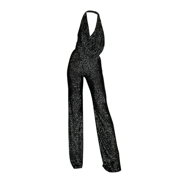 snowsong Jumpsuits For Women Lounge Pants Women Summer New European And American Jumpsuit Lady's Sleeveless Halter Neck Sequin Pants Women Pants Romper Wedding Women's Pants Black L