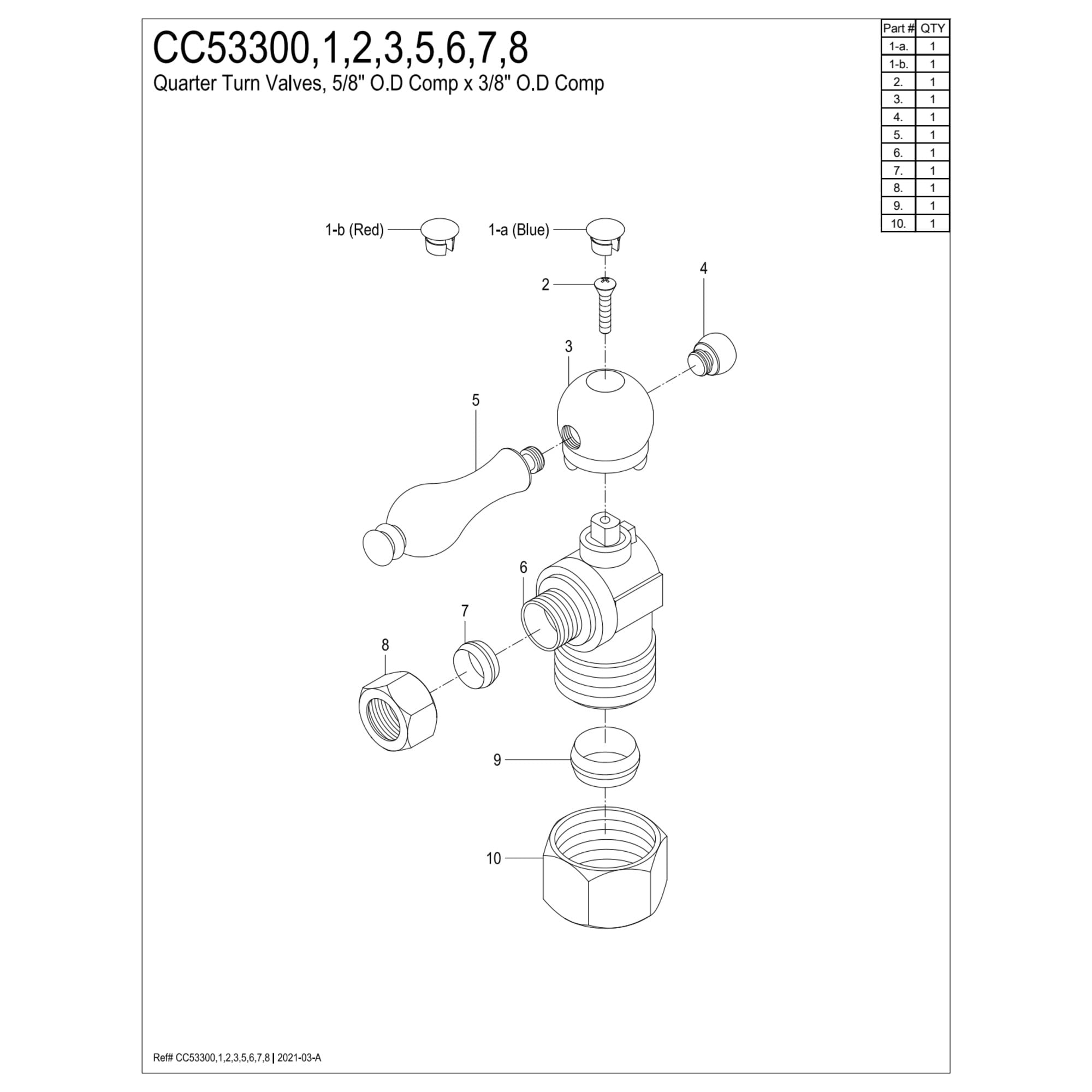Kingston Brass CC53303 5/8-Inch O.D. Comp x 3/8-Inch O.D. Comp Quarter-Turn Angle Shut-Off Valve in Antique Brass