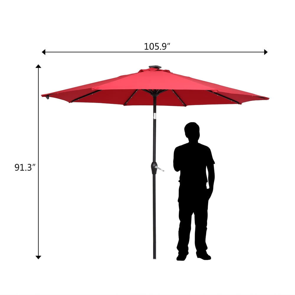 Kepooman 9FT Patio Umbrella, Outdoor Round Umbrella with Lamp Beads for Garden Deck Pool Patio, Without Base, Wine Red Kepooman 9FT Patio Umbrella, Outdoor Round Umbrella with Lamp Beads for Garden Deck Pool Patio, Without Base, Wine Red
