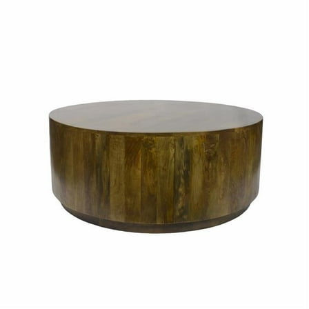 42 in. Solid Wood Round Distressed Coffee Table, Rustic Brown