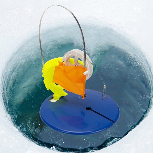 Bandera De Caña De Pescar En Hielo Bandera de caña de pescar en hielo, con carrete, aparejos de pesca, indicadores de huelga de pesca en hielo, 2 uds.