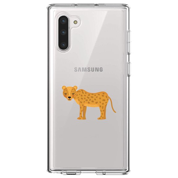 DistinctInk Clear Shockproof Hybrid Case for Samsung Galaxy Note 10 (6.3" Screen) - TPU Bumper Acrylic Back Tempered Glass Screen Protector - Cartoon Cheetah Leopard