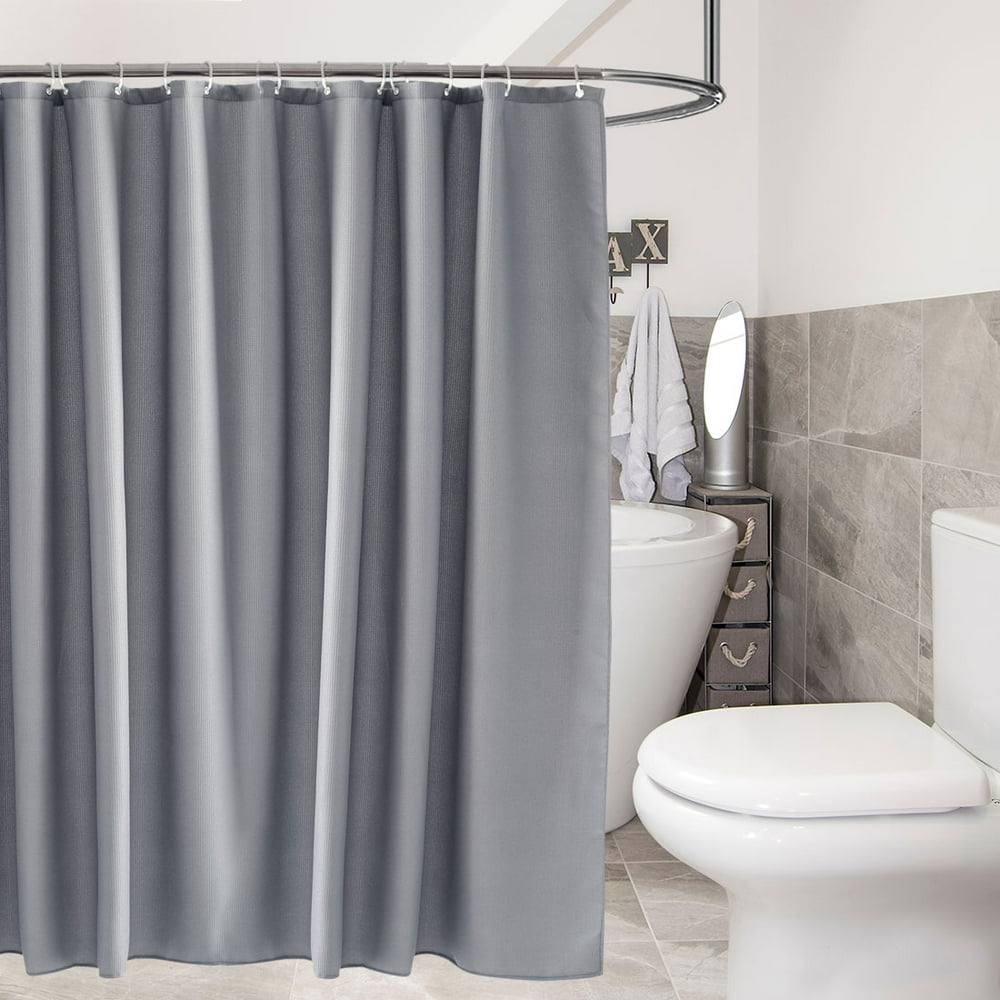 Gray Waffle Weave Shower Curtain 72x72inch with Hooks Fabric Curtains