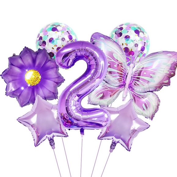 Set de decoración de fiesta JNNIMTRDAE morado para niñas de segundo cumpleaños