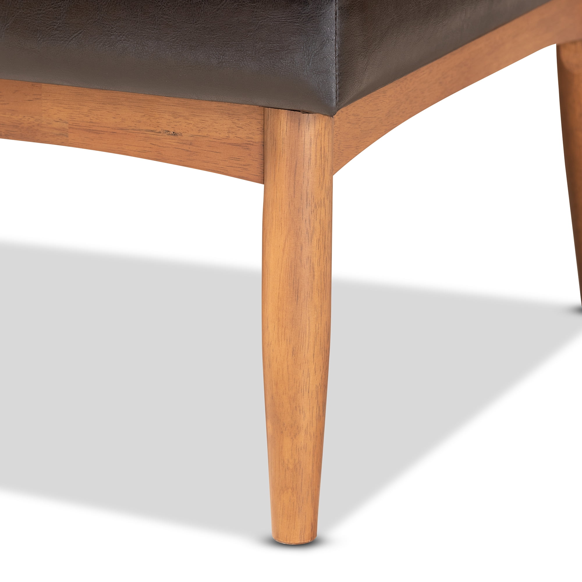 Baxton Studio Riordan Mid-Century Modern Dark Brown Faux Leather Upholstered and Walnut Brown Finished Wood 3-Piece Dining Nook Set
