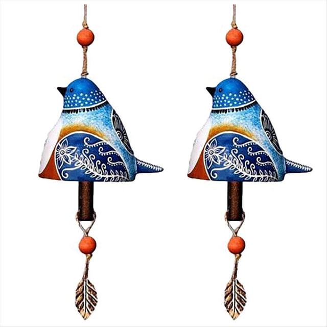 Colgante de Campana con Canto de Pájaro Azul, Carillón de Viento Campestre, Colgante de Carillón de Viento Artesanal de Resina, Decoración del Hogar del Patio