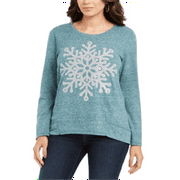 Style Co Women's Snowflake Graphic Sweatshirt Caviar Snowflakes Green Size Petite L