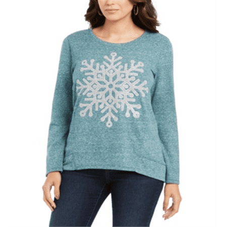 Style Co Women's Snowflake Graphic Sweatshirt Caviar Snowflakes Green Size Petite L